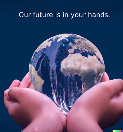 Our future is in your hands. Based on an image generated with DALL-E